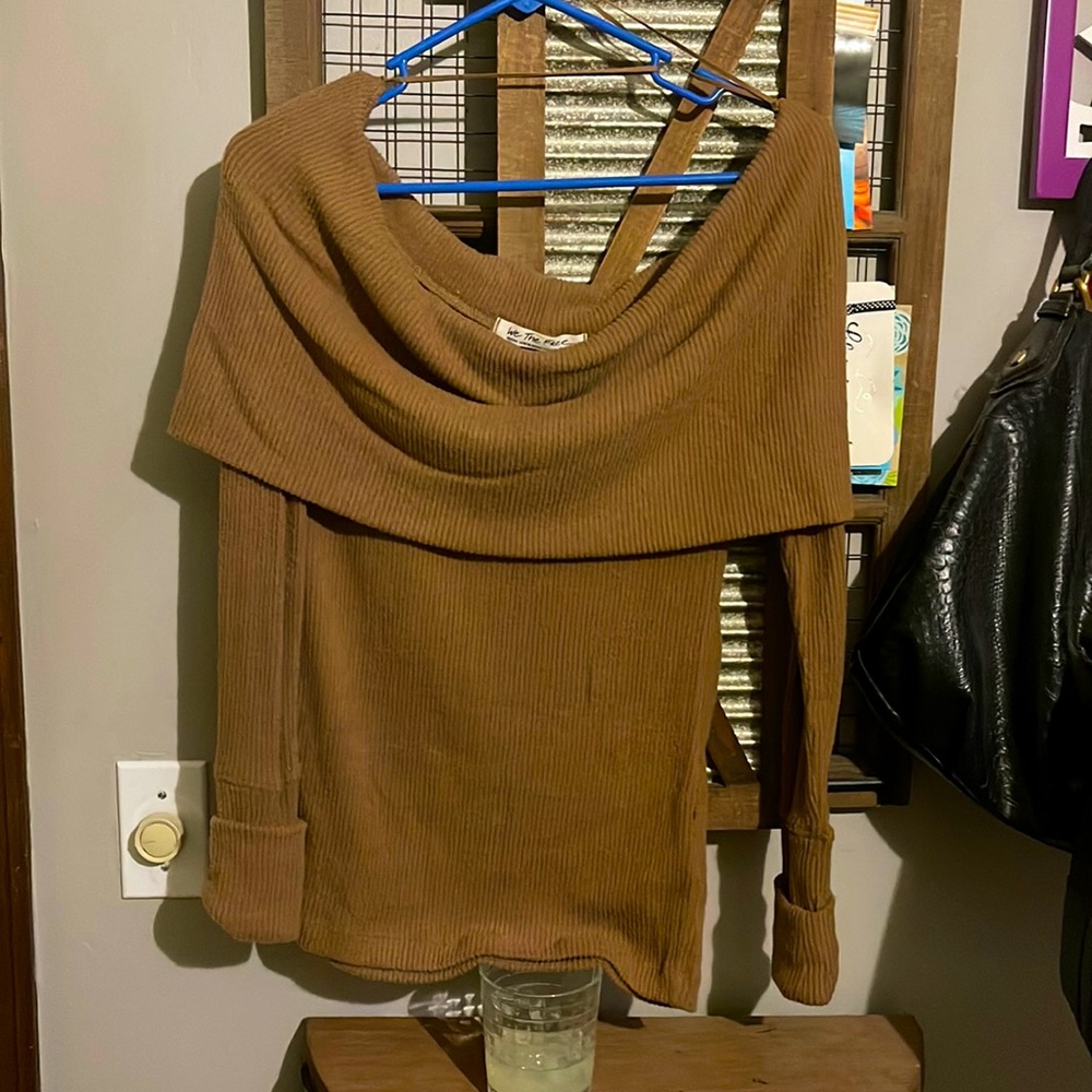 New with tags. We the free off the shoulder tan long sleeve top